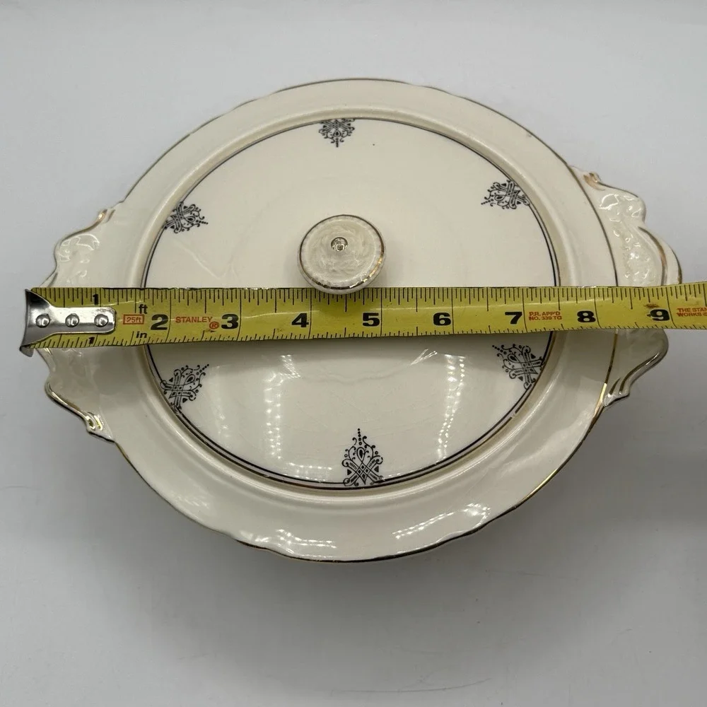 VTG 1940's Crown Potteries Co Covered Dish‎ - Vegetable Bowl - Gold Trim -